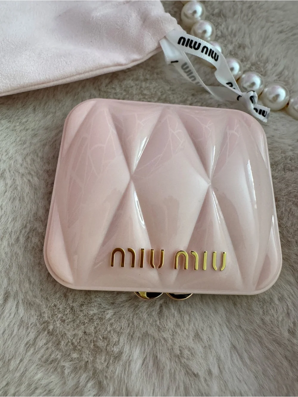 Miu Miu Pink Quilted Compact Bag double sided mirror